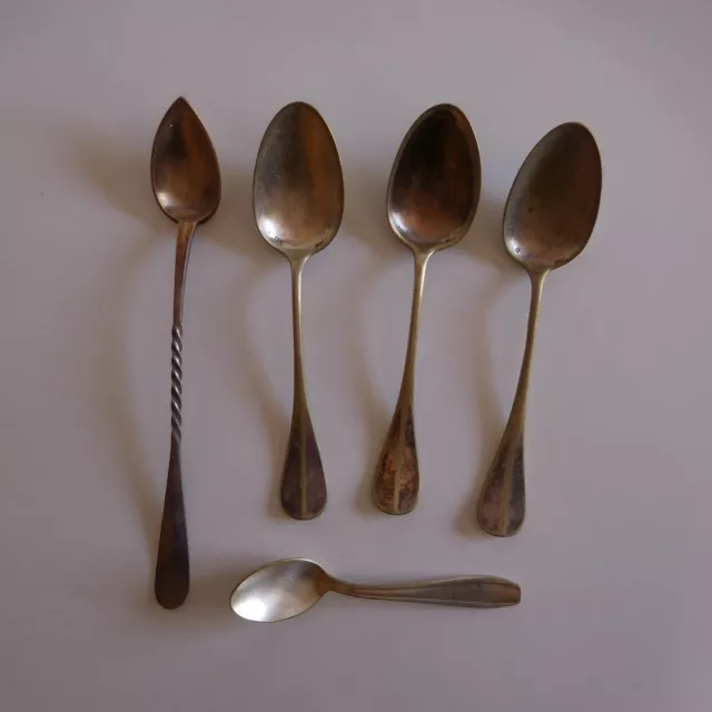 5 cuillers argent métal argenté couverts de table vintage XIXe France N3387