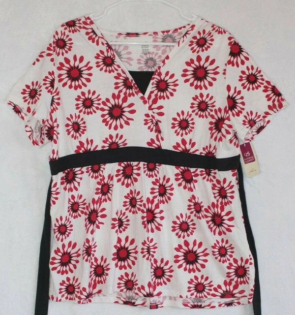 Bobbie Brooks Womens Top Size 1X 16-18 White Pink Floral Empire Tie Back Waist