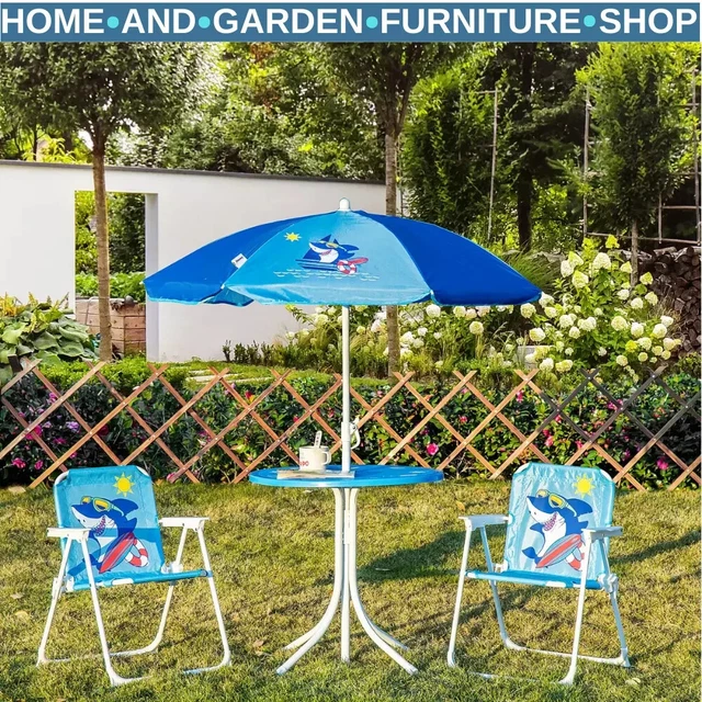 children's patio set with umbrella Kids' 4 Chairs and ParasolSummer Fruits Coco Village Premium Material Wooden Kids Picnic Table Bench