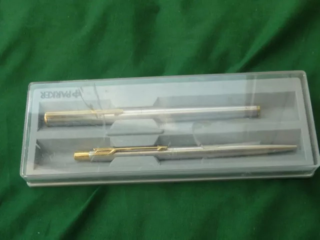 Parker Silver And Gold Colour Ballpoint And Fountain Pen Set