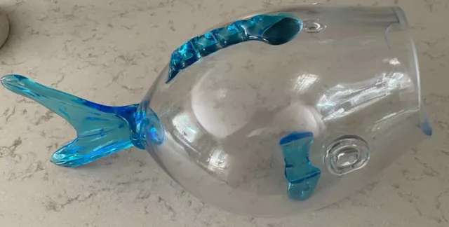 MCM Clear w/blue Art Glass Fish Shaped Bowl/Aquarium Nautical Themed Home Decor