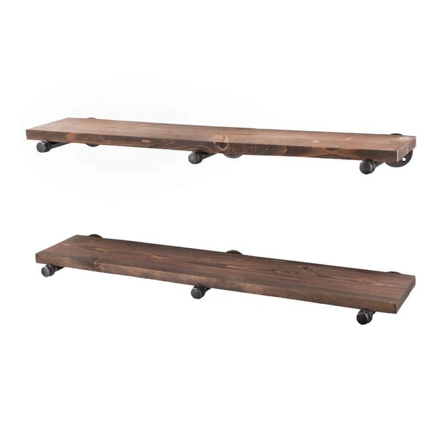 PIPE DECOR Decorative Wall Shelf 36" x 7.5" Wood 2-Tier Sunset Brown w/ Bracket