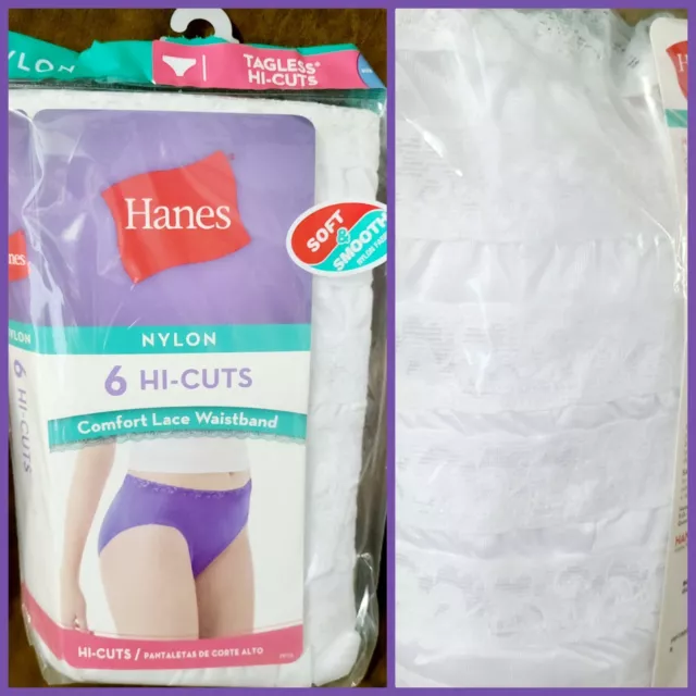WOMEN'S HANES HI-CUT Panties White Size 6 Nylon w/Cotton Liner 6
