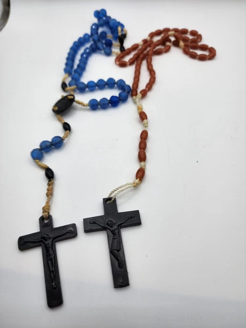Set of 2 beaded rosaries with plastic crosses