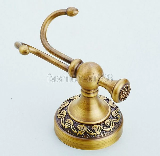 Antique Brass Double Hook Wall Mounted Towel Robe Bathroom Coat Hanger fba491
