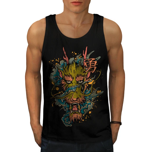 Wellcoda Dragon Asian Myth Mens Tank Top, Evil Active Sports Shirt