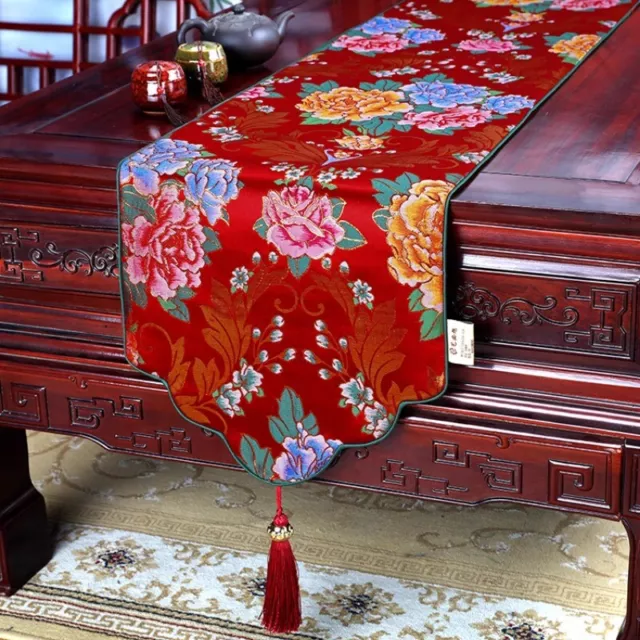 Chinois Chemin de Table Vintage Floral Jacquard Nappe Gland Décor Maison 3