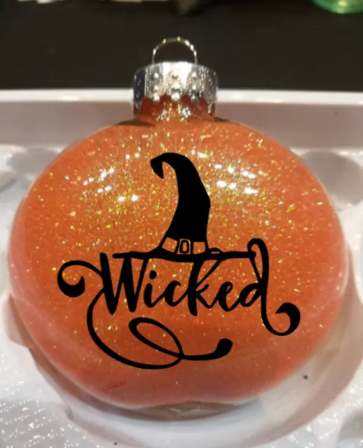 Wicked Witch Hat Wicca Halloween Orange Glitter Christmas Ornament Shatterproof