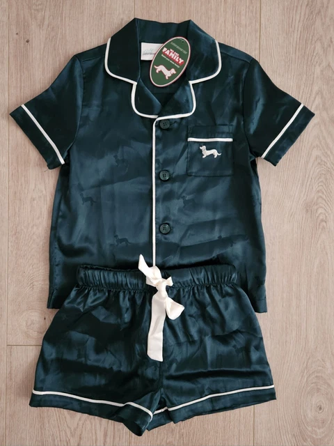 PETER ALEXANDER KIDS Holly Green Penny Satin Shortie Pjs Set Size