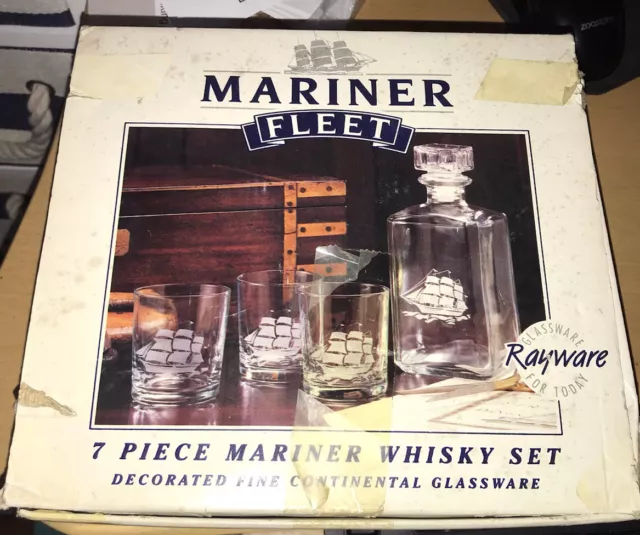 Mariner Fleet 7 Piece Mariner Whiskey Glasses & Decanter - Nice Condition