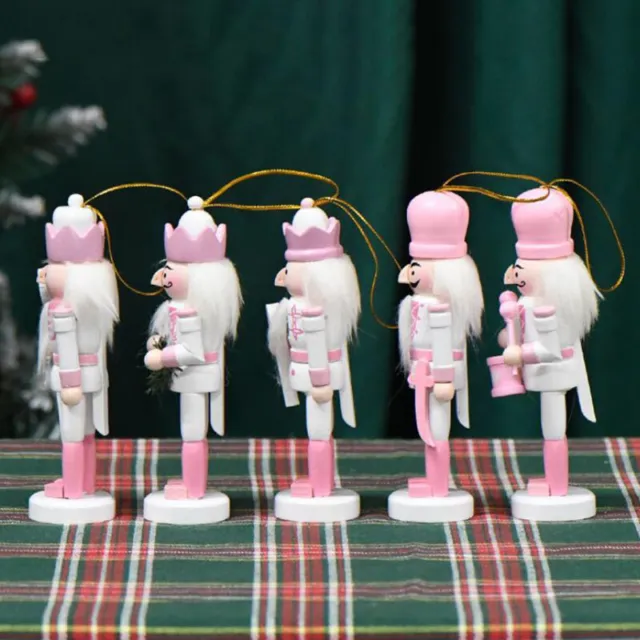 1Set/5Pcs Wood Nutcracker Desktop Christmas Ornament Household Hanging Decor