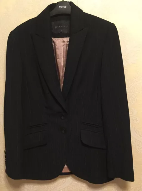 Next Women Size 12 Black Stripe Smart Tailored Office Jacket With Stretch Work