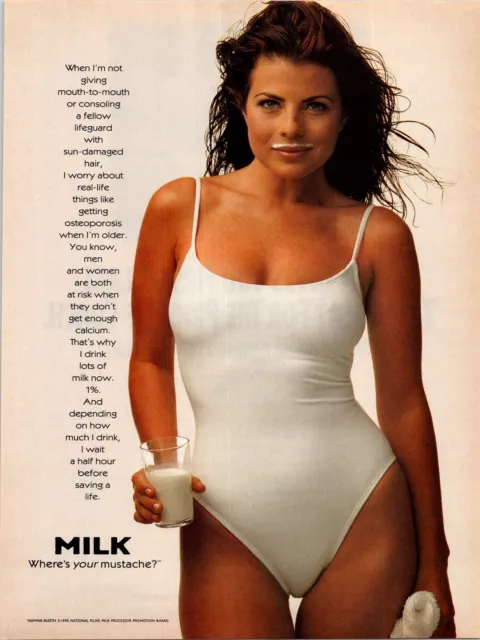 1997 VINTAGE 8X10.5 PRINT Ad FOR GOT MILK? MUSTACHE BAYWATCH SEXY YASMINE BLEETH