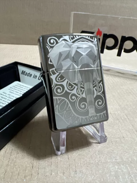 Zippo Windproof Collectible Lighter Black Ice GEOMETRIC ELEPHANT 2022 NEW