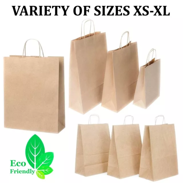 Brown Paper Bags With Handles Small Large 10 50 100 Party Gift Sweet Sos Carrier