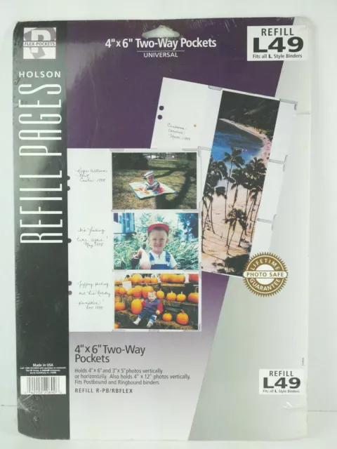 Holson 4x6 Photo Album Refill Pages Ring Bound 20pk L49 Two Way Pockets