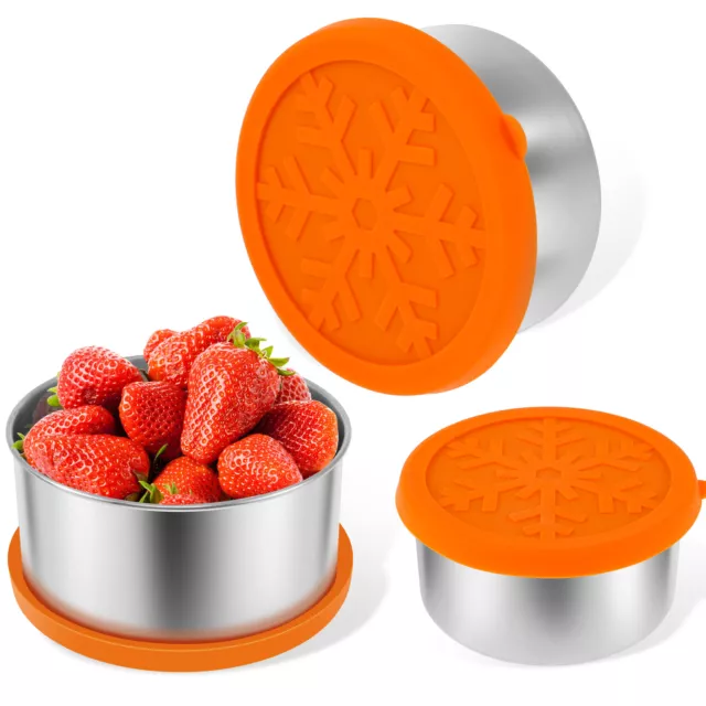 3Pcs 304 Stainless Steel Snack Container 220ml 400ml 680ml Food Storage◐