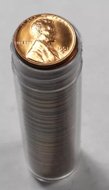 1 Roll (50 Coins) 1951-D Lincoln Cents in Brilliant Uncirculated RD (959)