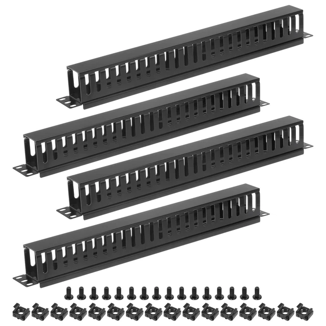 1U 19 Inch Cable Manager,  4 Pack 24 Slot Horizontal Rack Mount Wire Management