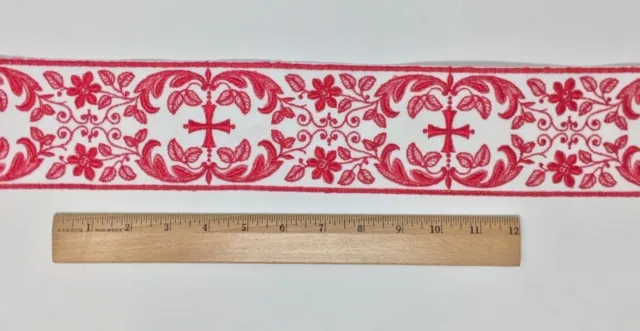 Vintage Vestment Red Cross on White 3-1/4" Banding Sold By Yard