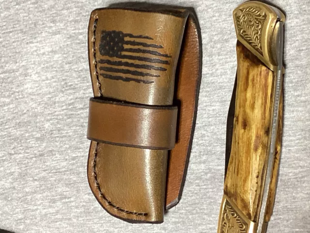Leather Folding Pocket Knife Case Sheath Handmade Buck 110  Buscadero