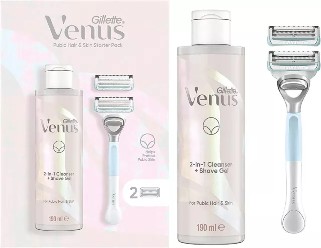 Gillette Venus per capelli e pelle pubici Starter Pack - Rasoio e gel da barba da donna