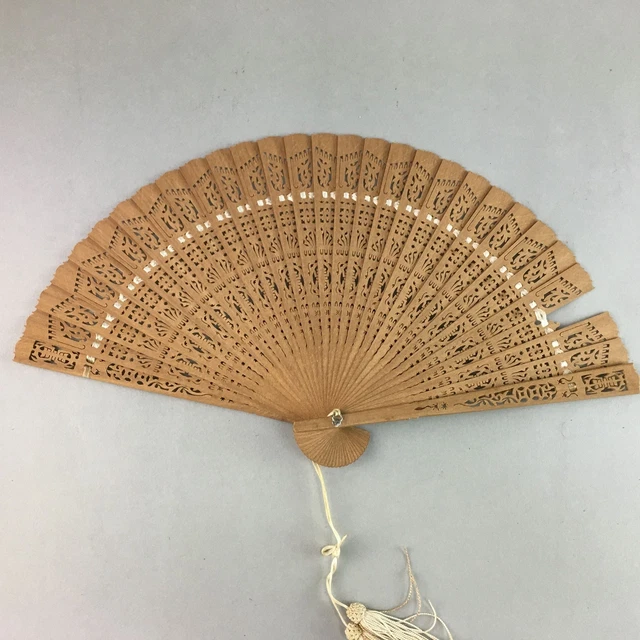 Japanese Folding Scented Hand Fan Vtg Sensu Openwork 4D431