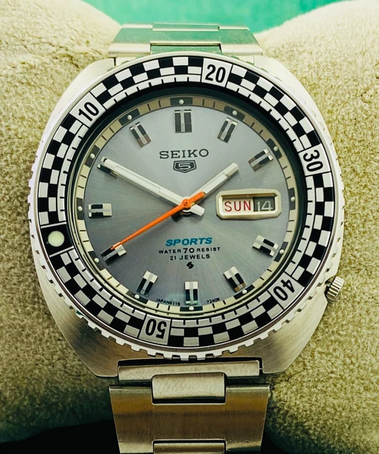 Vintage Diver Seiko Rally 6119-7173 Automatic 21 Jewels Day/Date Men Watch 70's