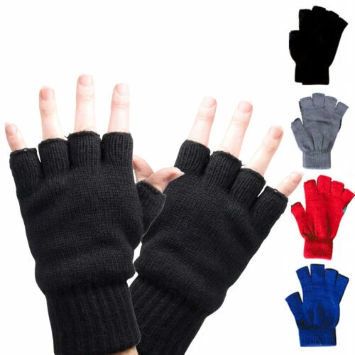 Gants Demi-doigts Chauds En Tricot Extensible - 1 Paire Unisexe, Longueur 21 Cm - Pour Femmes Et Hommes, Hiver, Activités Extérieures