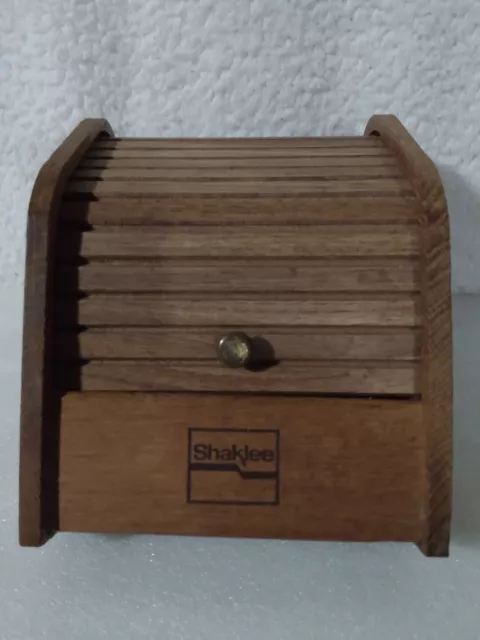 Vintage Shaklee Wood Roll Top Library Index Recipe Card File Box