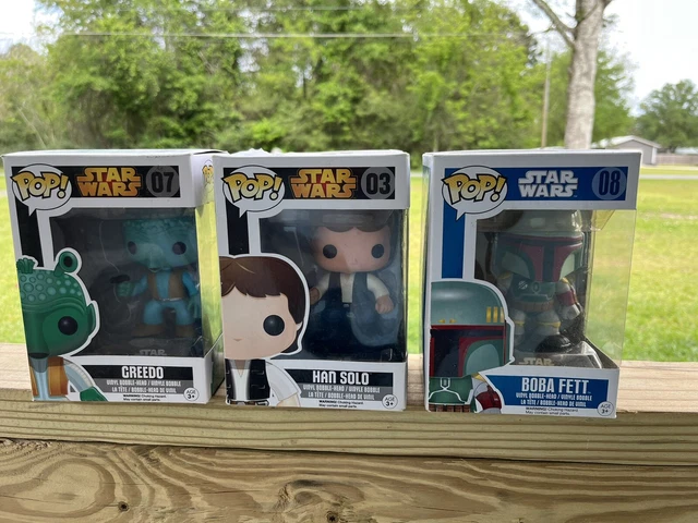 Funko Pop Star Wars Hans Solo 03; Greedo 07; Boba Fett 08.
