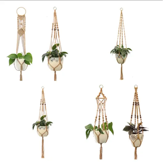 Vintage Macrame Plant Hanger Flower Pot Holder Legs Hanging Rope Basket Pot Jute