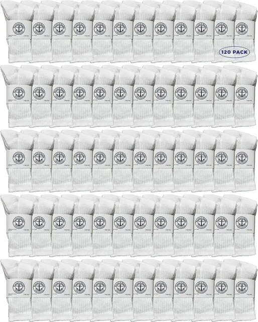 120 Pack of Kids Premium Cotton Crew Socks White 6-8 - Boys Crew Sock