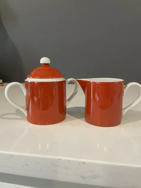 Fitz and Floyd Creamer and Sugar w/Lid, Rondelet Terra Cotta