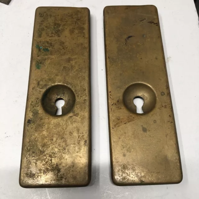 2 Vintage Yale Antique Brass Door Knob 7” Backplate Back Plate