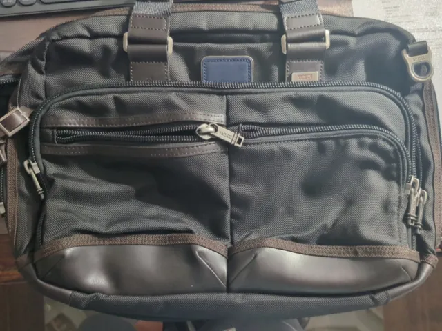 TUMI Alpha Bravo Andersen Commuter Bag brown Leather trim Bag laptop messenger