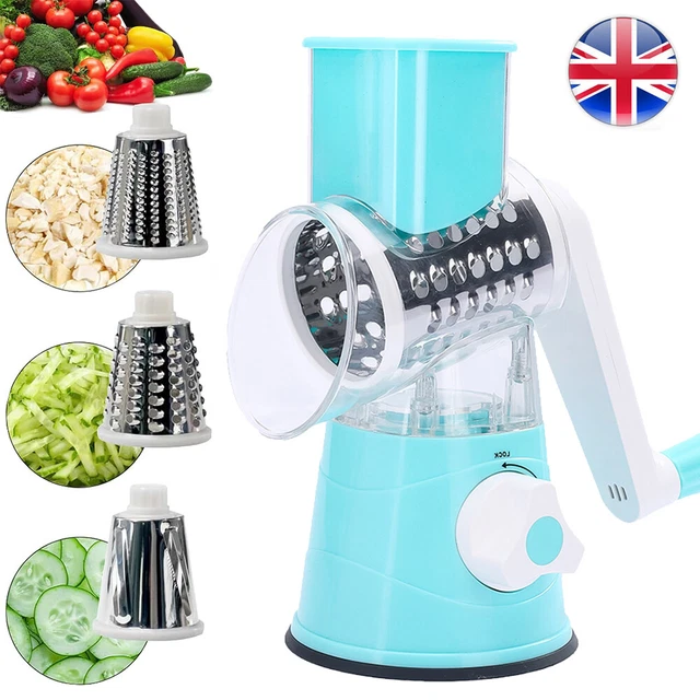 3-in-1 Rotary Cheese Grater – Handheld Fruit & Vegetable Slicer, Shredder, Chopper – Stainless Steel