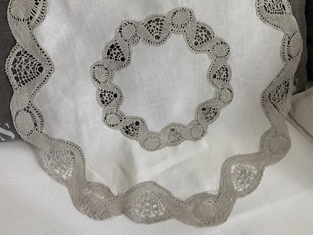ANCIENNE NAPPE EN Lin Blanc brodée et dentelle EUR 40,00 - PicClick FR