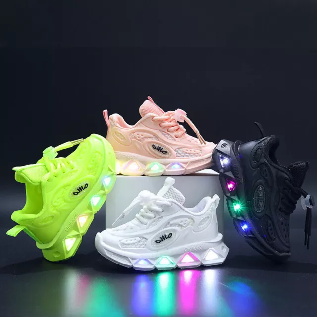 Girls Boys Toddler Luminous Trainers Shoes Kids LED Light Up Flash Sneakers Size