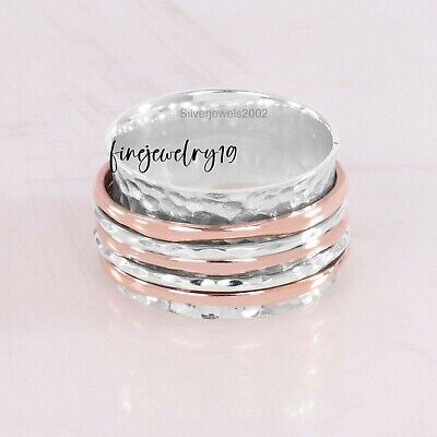 925 Sterling Silver Spinner Ring Wide Band Meditation Statement Jewelry DD07