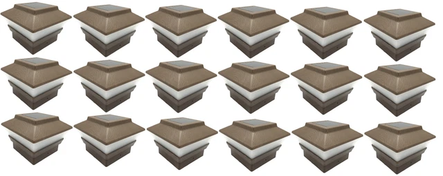 18Pack Brown Wood Grain Texture 4X4 Solar LED Post Deck Cap Square Fence Light