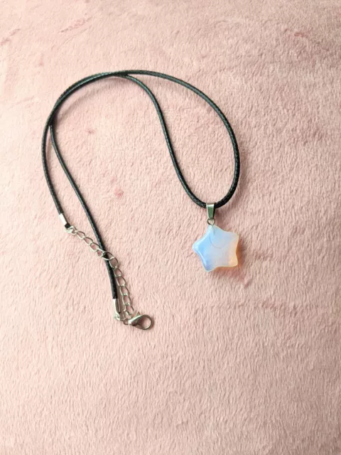 Opal Opalite Healing Crystal Star Stone 3/4" Pendant Natural Gem Necklace