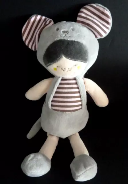 A9. DOUDOU PELUCHE LA NINA SOFT POUPEE deguisée en souris gris rose 33cm E NEUF*