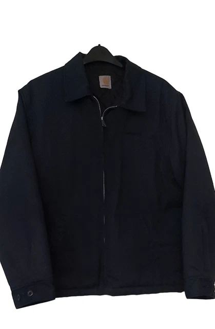 Carhart Mens Work Jacket Large Navy Blue Quilt Lined Canvas Heavy Warm Coat