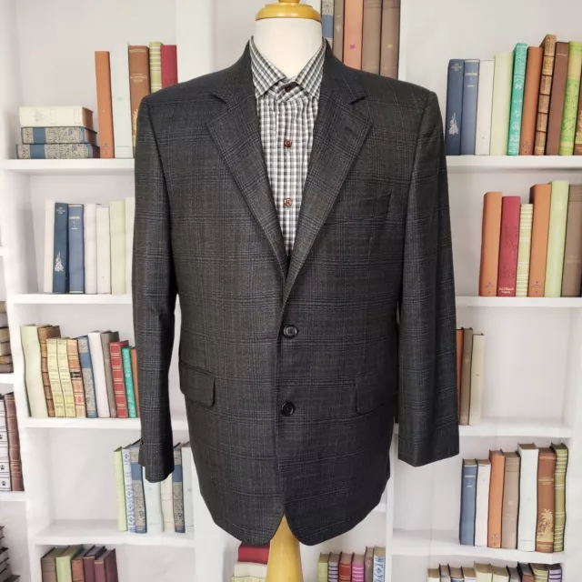 Jack Victor Sport Coat Men Size 40S Wool Two Button Blazer Plaid Blue Green Gray