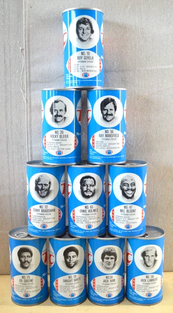 RC Cola NFL Football Pittsburgh Steelers Can Set Of 10 W/ Tabs Vintage Man Cave