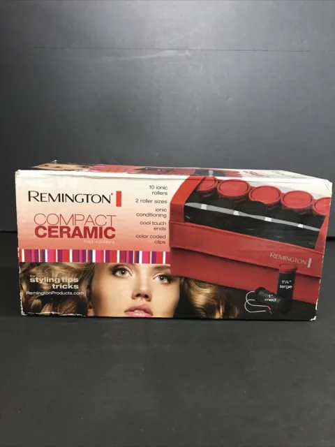Remington Ceramic Ionic Compact 10 Hot Roller Hair Curler/Clips Red Travel Case