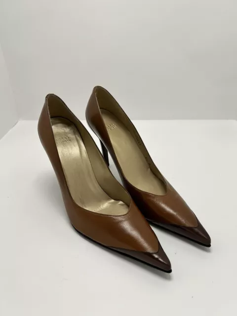Stuart Weitzman Two Tone Brown Tan Pointed Toe Patent Leather Pumps Size 8.5