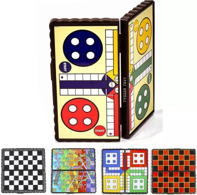 4 Mini Magnetic Games, Travel Games For Kids Including Chess, Ludo Snake Ladders