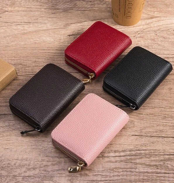 Mens Womens Unisex Wallet Card Leather RFID Blocking Zipper Pocket Purse